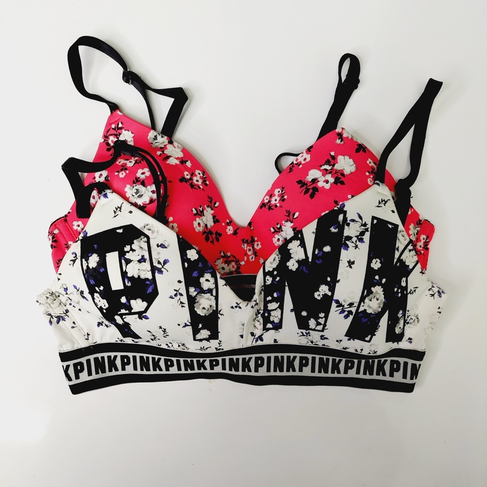 Bundle Victoria’s Secret Pink Floral Logo Wireless Bralette Set Casual P5409